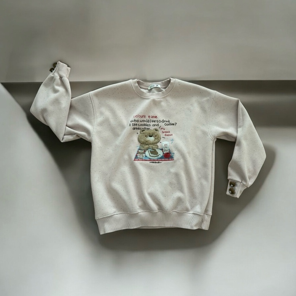 Women Cream Sweater with Bear Print